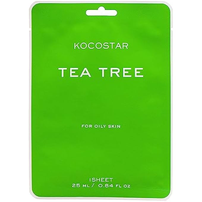 KOCOSTAR VEGAN FACIAL MASK SHEET TEA TREE FACE MASK | CLARIFYING & SOOTHING TREATMENT FOR OILY AND COMBINATION SKIN | PACK OF 1, 25ML - Image 1